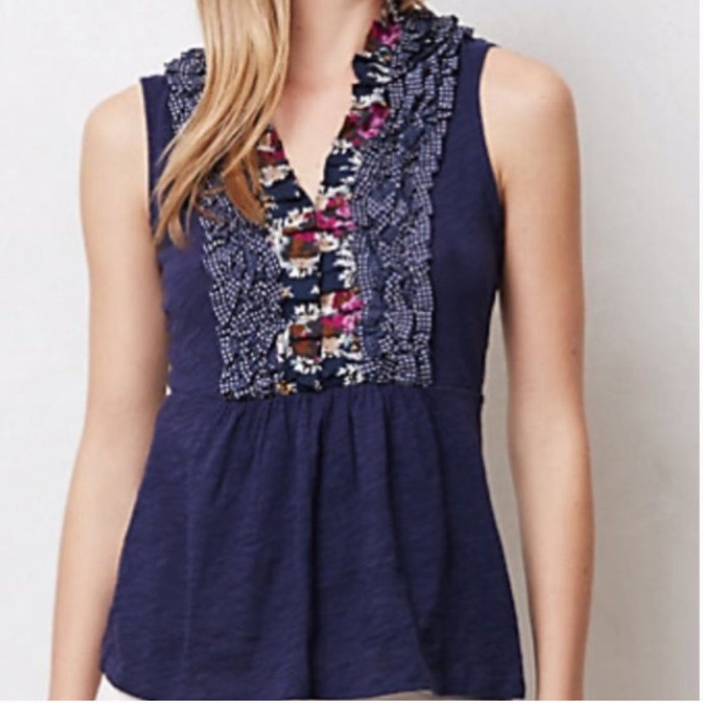 Anthro Deletta Ruffled Lyra slub sleeveless